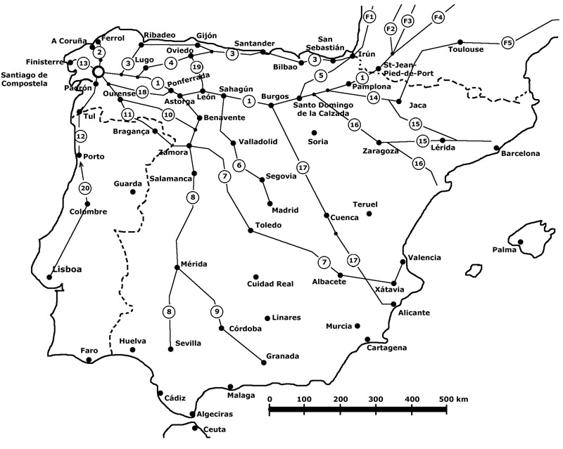 Last 200k of the Camino de Santiago, Routes, Map and Stages