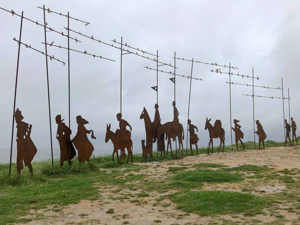 Pilgrim sculptures on Alto de Perdón Camino Frances route