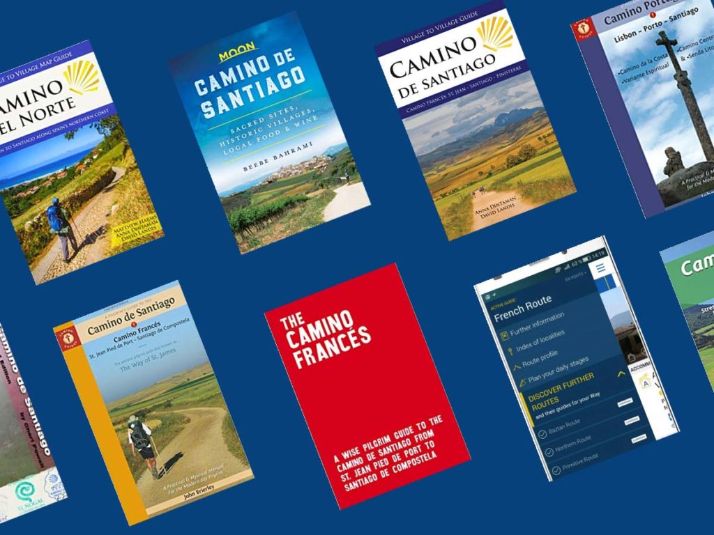 Camino de Santiabo Guidebooks with covers.