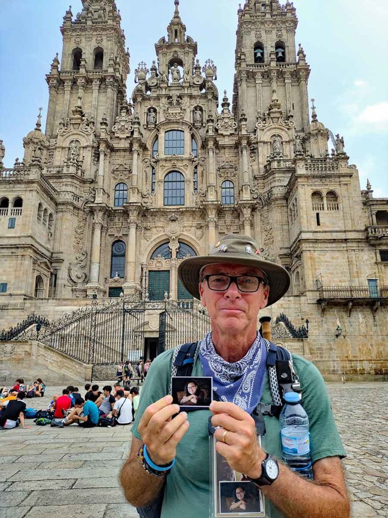 Ricardo Gushue walk for emily  in front of the Santiago cathedral.
