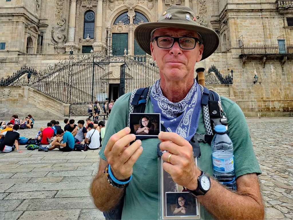 Ricardo Gushue walk for Emily, in front of Santiago Cathedral.
