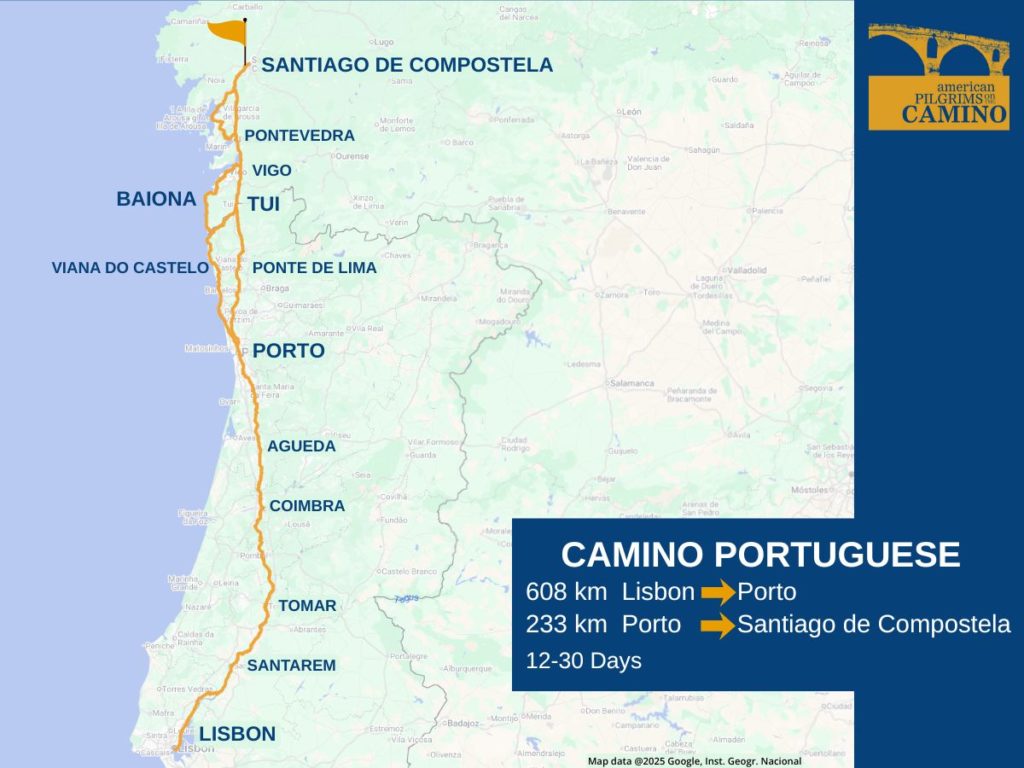 Camino Portuguese route overview map