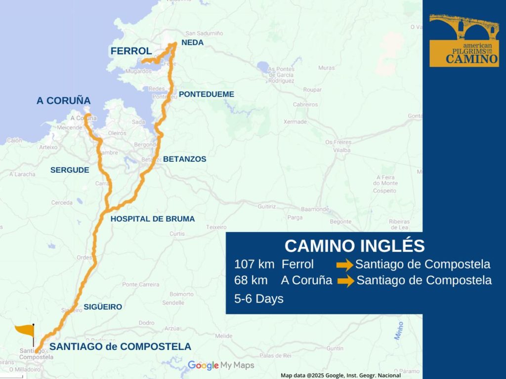 Camino Inglés route Map feature.