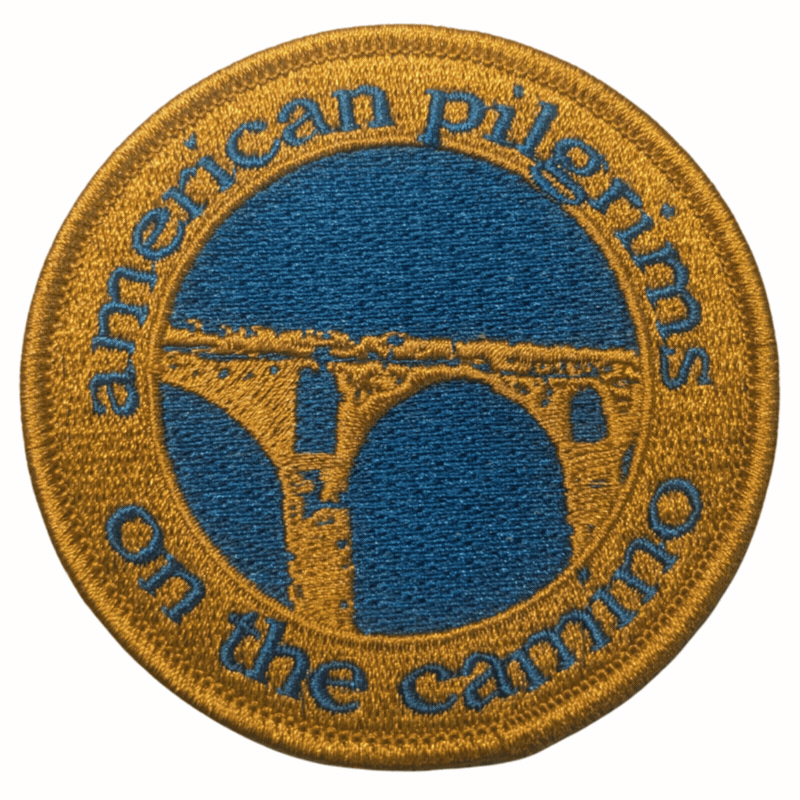 American Pilgrims on the Camino Patch with depiction of bridge at Puente la Reina.